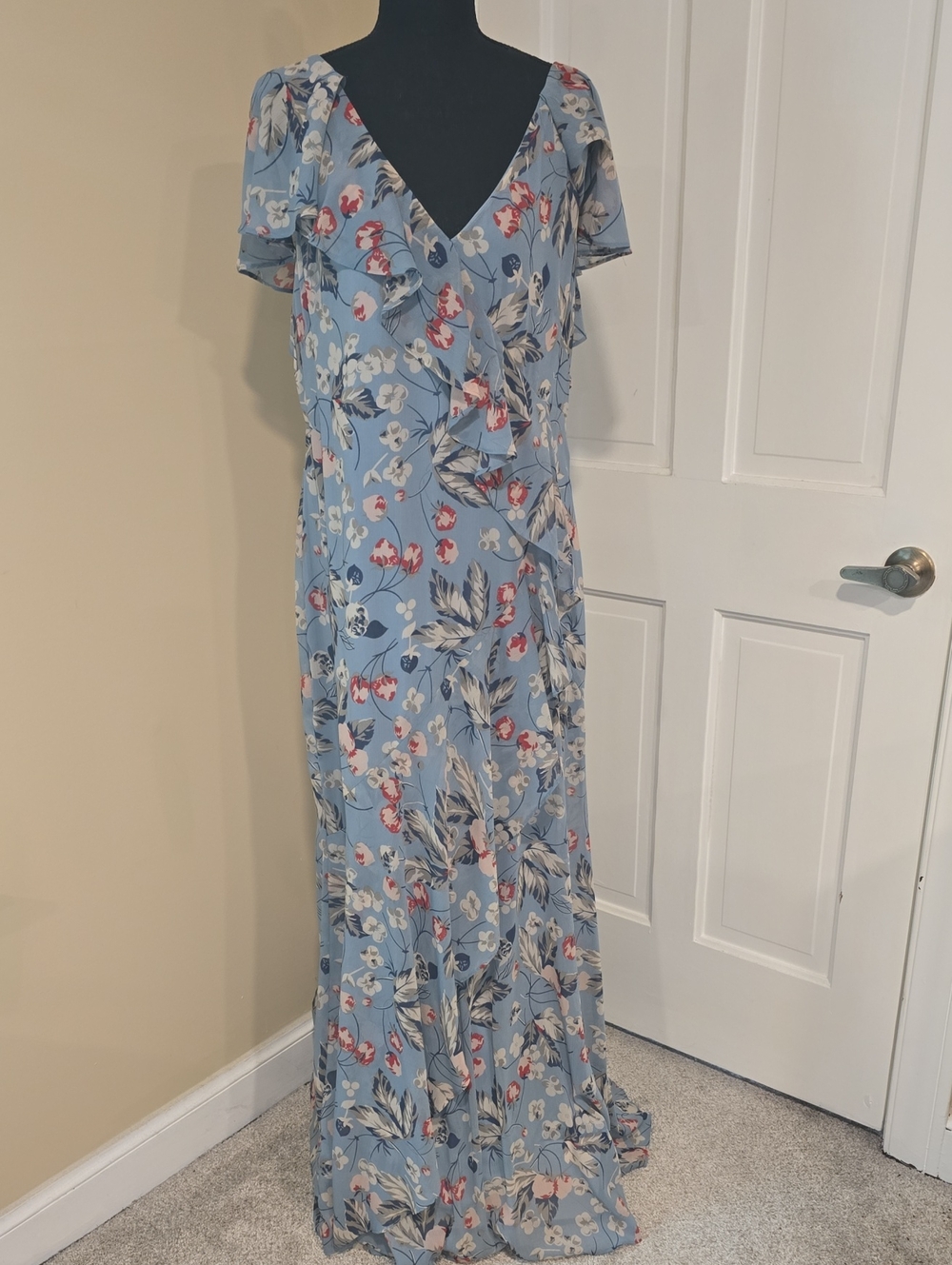 Lauren Ralph Lauren Sky Blue Floral Ruffle Maxi Dress